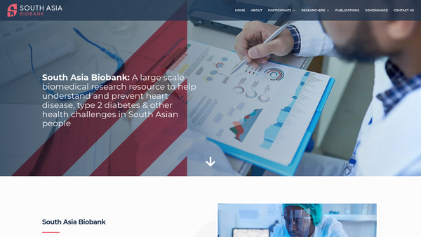 Screenshot of the South Asian Biobank website