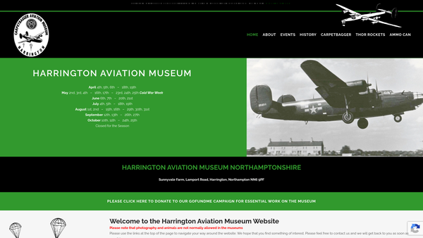 Screenshot of the Harrington Aviation Museum website