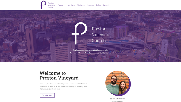 Screenshot of the Preston Vineyard Church website