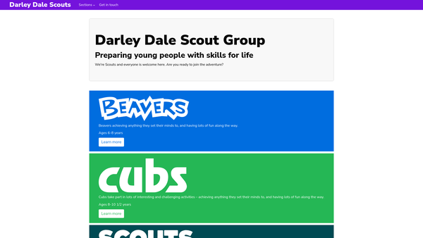 Screenshot of the Darley Dale Scout Group website