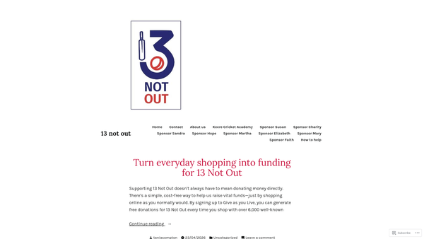 Screenshot of the 13 Not Out website