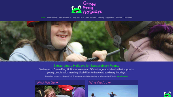 Screenshot of the Green Frog Holidays Ltd website