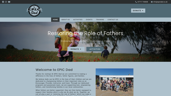 Screenshot of the Epic Dad website