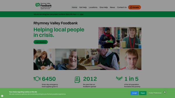 Screenshot of the Rhymney Valley Foodbank website