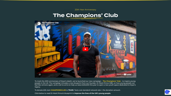 Screenshot of the Kiyan Prince Foundation website
