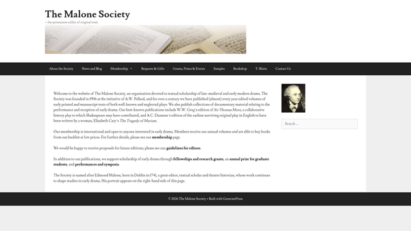 Screenshot of the The Malone Society website