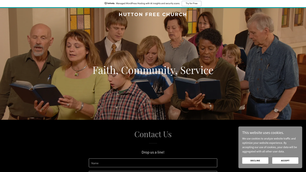 Screenshot of the Hutton Free Church website