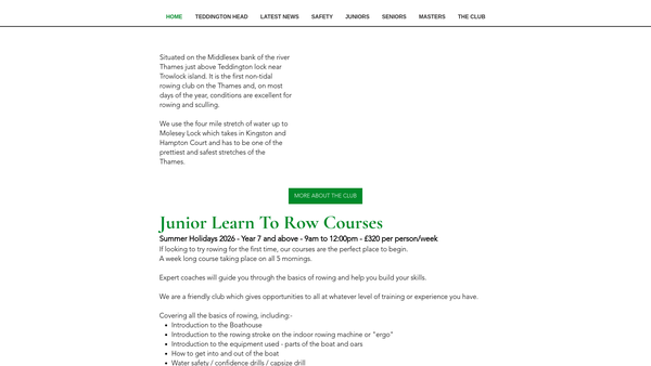 Screenshot of the Walbrook Rowing Club Teddington website
