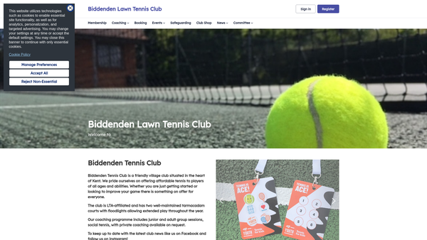 Screenshot of the Biddenden Lawn Tennis Club website