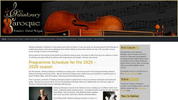 Screenshot of the Salisbury Baroque website