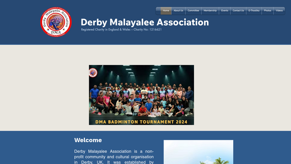 Screenshot of the Derby Malayalee Association website