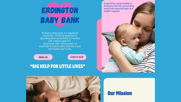 Screenshot of the Erdington Baby Bank website