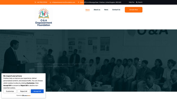 Screenshot of the O & A Empowerment Foundation website
