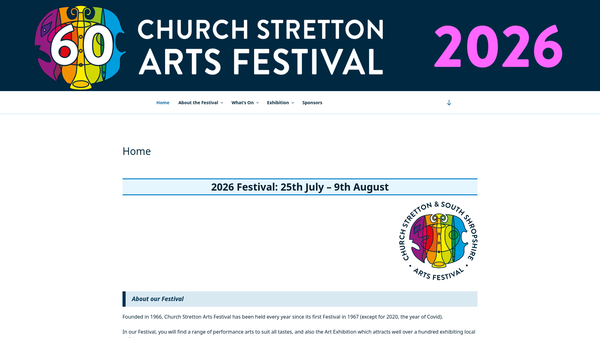 Screenshot of the Church Stretton And South Shropshire Arts Festival website