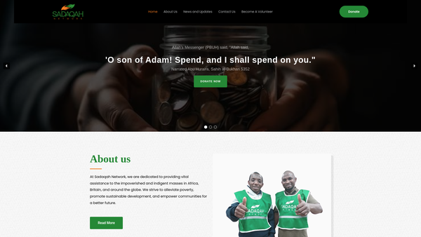 Screenshot of the Sadaqah Network website