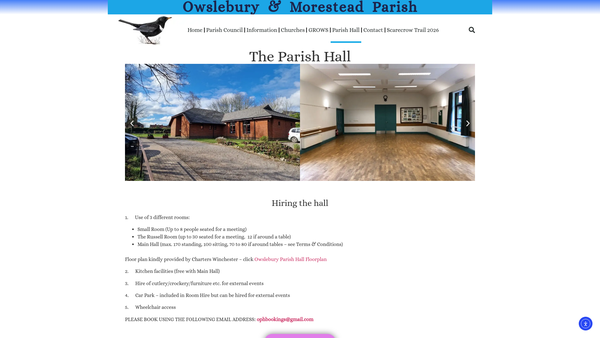 Screenshot of the The Owslebury Parish & Community Hall website