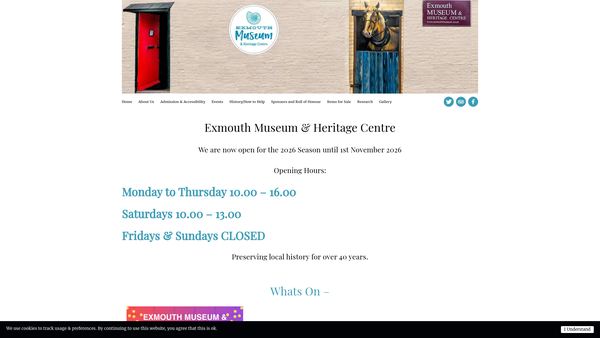 Screenshot of the Exmouth Museum & Heritage Centre website