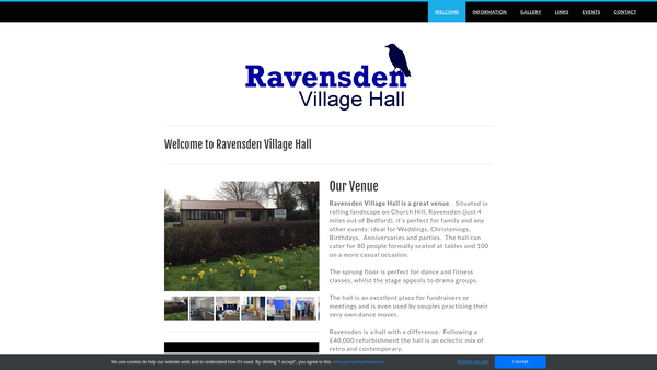 Screenshot of the Ravensden Village Hall CIO website