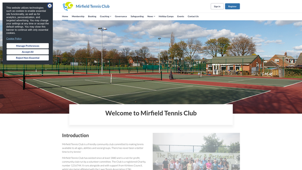 Screenshot of the Mirfield Tennis Club website