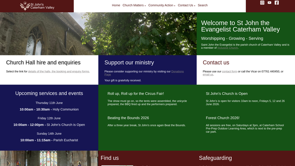 Screenshot of the The Parochial Church Council Of The Ecclesiastical Parish Of St John The Evangelist, Caterham Valley website