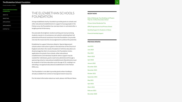 Screenshot of the Elizabethan Schools Foundation website