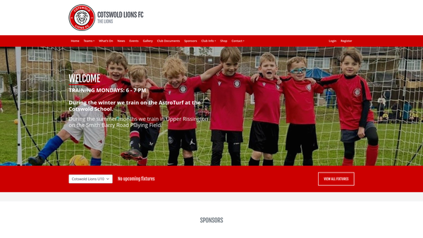 Screenshot of the Cotswold Lions Football Club website