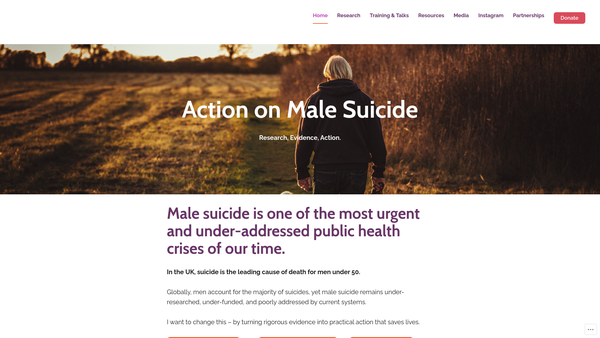 Screenshot of the The Centre For Male Suicide Research (Cmsr) website
