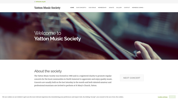 Screenshot of the Yatton Music Society (Yms) website