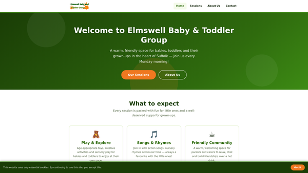 Screenshot of the Elmswell Baby & Toddler Group website