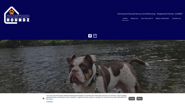 Screenshot of the Homeward Houndz Rescue & Rehome website