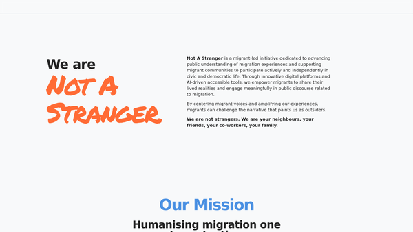 Screenshot of the Not A Stranger website