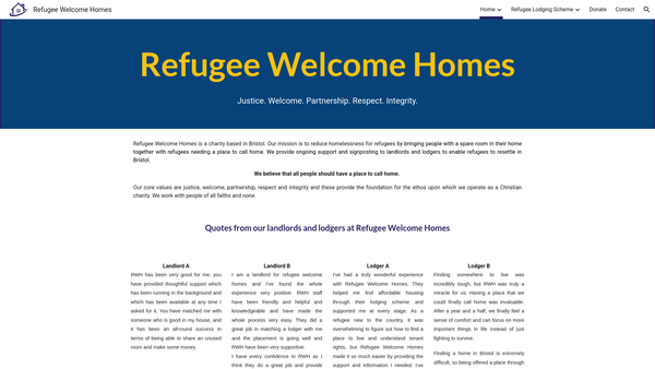 Screenshot of the Refugee Welcome Homes website