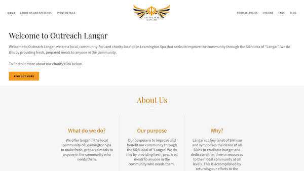 Screenshot of the Outreach Langar website