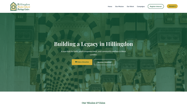 Screenshot of the Hillingdon Muslim Cultural Heritage Centre website