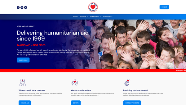 Screenshot of the Hope And Aid Direct website