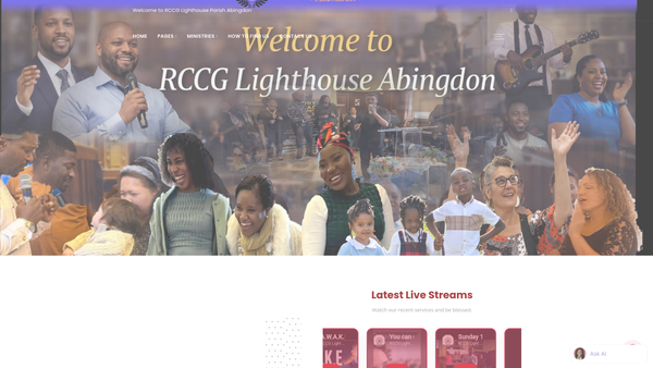 Screenshot of the The Redeemed Christian Church of God (RCCG) Lighthouse Abingdon website