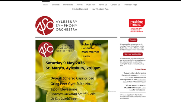 Screenshot of the Aylesbury Symphony Orchestra website