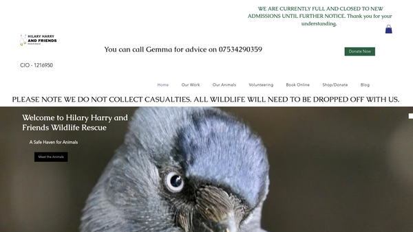 Screenshot of the Hilary Harry And Friends Wildlife Rescue website