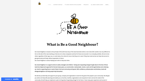 Screenshot of the Be A Good Neighbour CIO website