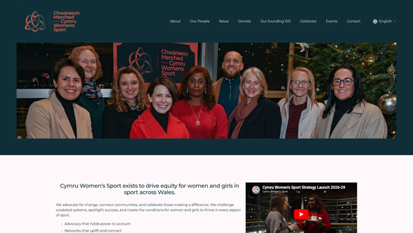 Screenshot of the Cymru Women's Sport website
