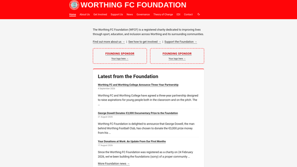 Screenshot of the Worthing Football Club Foundation website