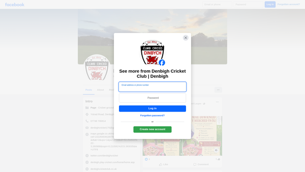 Screenshot of the Denbigh Cricket Club website