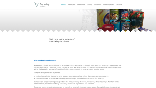Screenshot of the Rea Valley Food Bank website