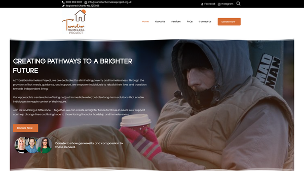 Screenshot of the Transition Homeless Project website
