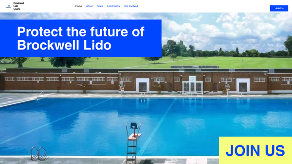 Screenshot of the Brockwell Lido Users website