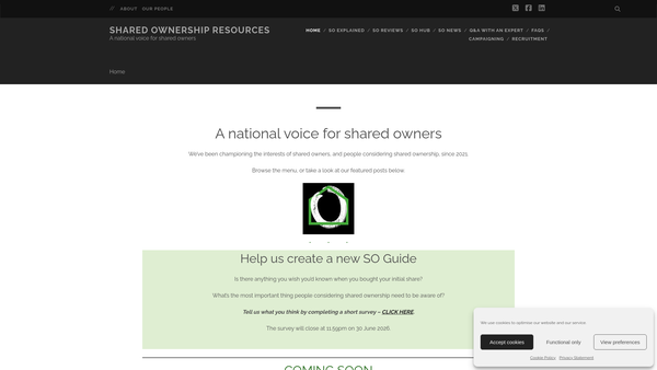 Screenshot of the Shared Ownership Resources website