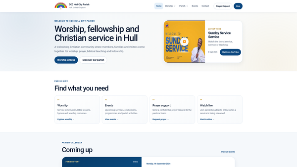 Screenshot of the Celestial Church Of Christ Hull City Parish website