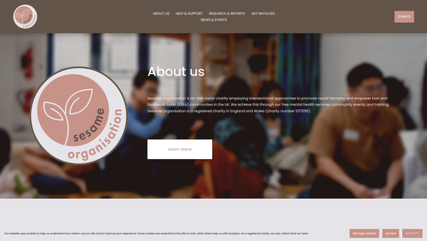 Screenshot of the Sesame Organisation website