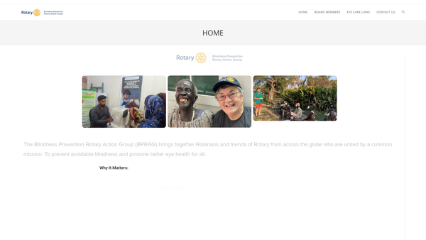 Screenshot of the Blindness Prevention Rotary Action Group website