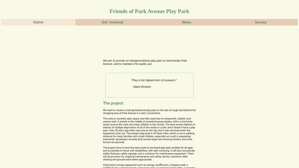 Screenshot of the Friends Of Park Avenue Play Park website